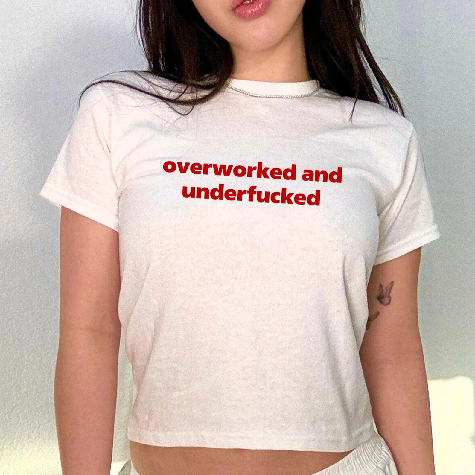 Overworked And Underfucked Baby Tee | Crop Top